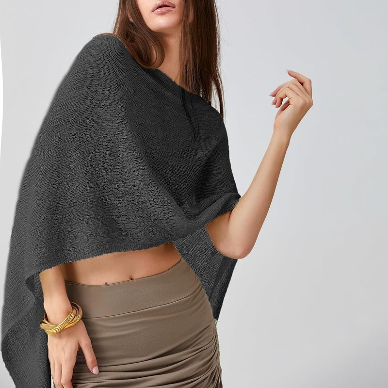 Argeousgor Women Sheer Poncho Top Lightweight Knit Crochet Shrug Bolero Mesh Batwing Sleeve Sweater Cover Up Beachwear - Image 3